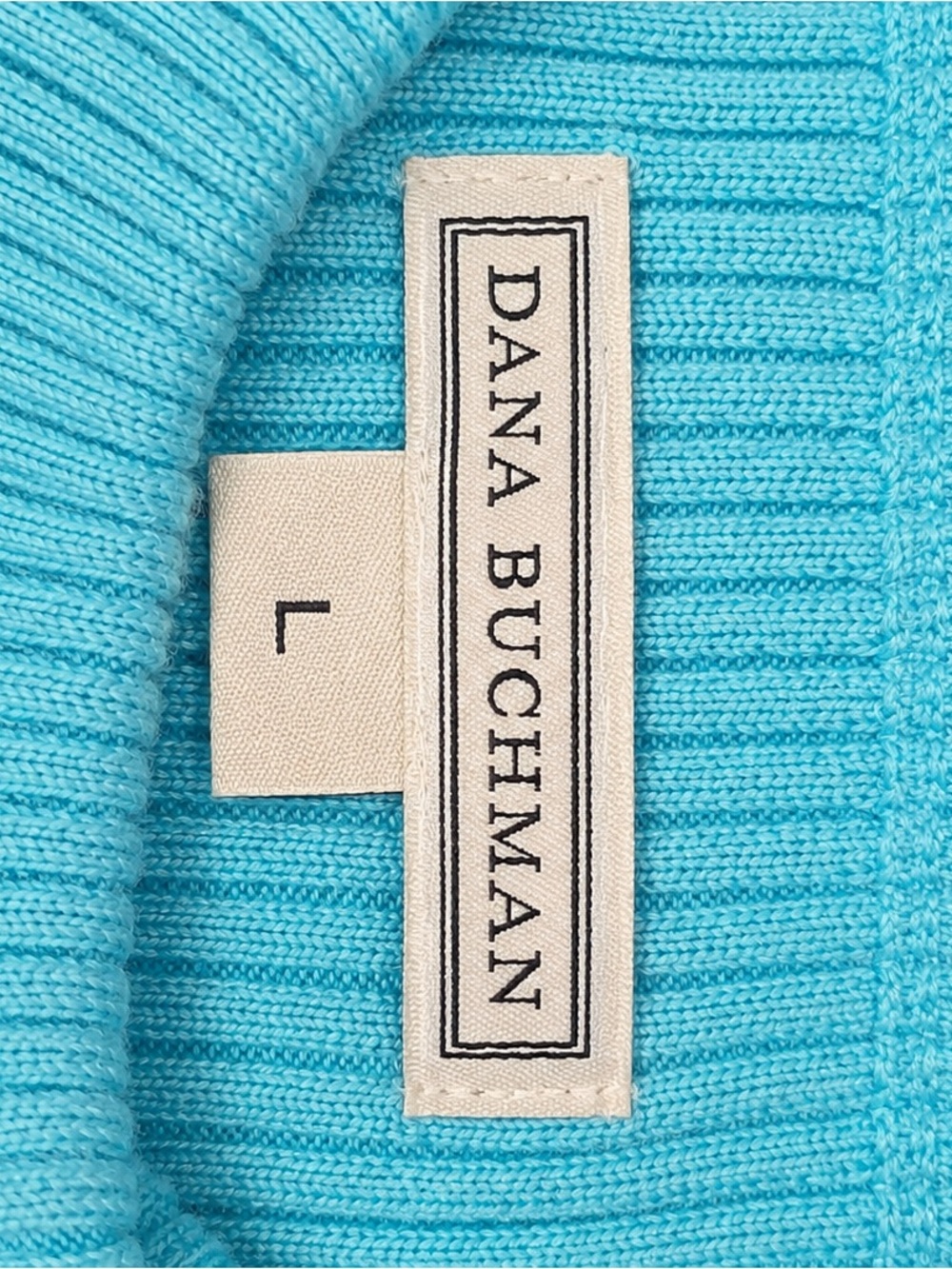 Vintage Y2K Dana Buchman Aqua Blue Ribbed Sleeveless Turtleneck Top L - Picture 7 of 7